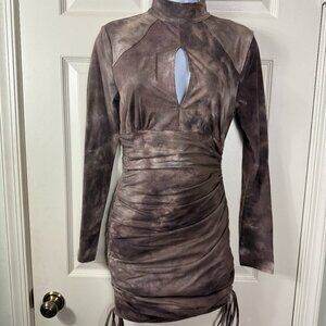 AKIRA Brown Tie-Dye Ruched Mini Dress - Size S New